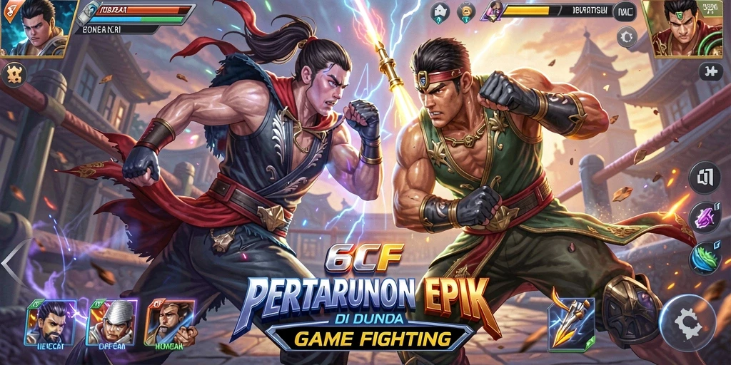 Tampilan gameplay 6CF yang menegangkan dengan pertarungan dinamis.