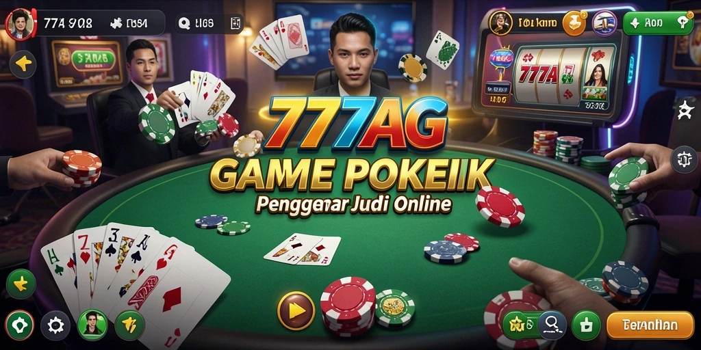 Screenshot gameplay 777AG yang menampilkan suasana meja poker yang seru.