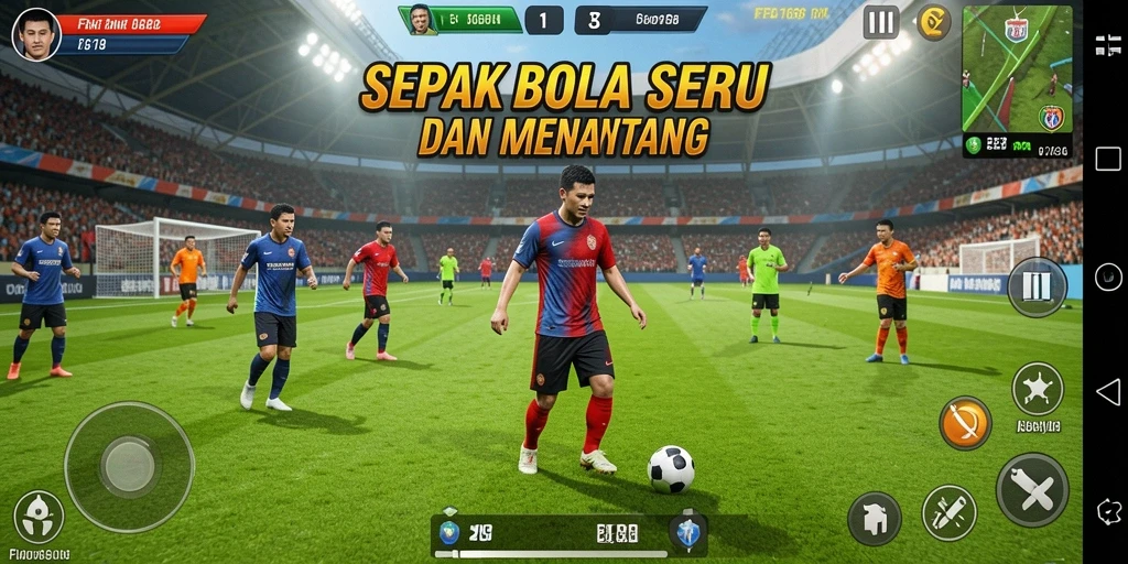 Screenshot utama FB168 menampilkan aksi seru di lapangan sepak bola.