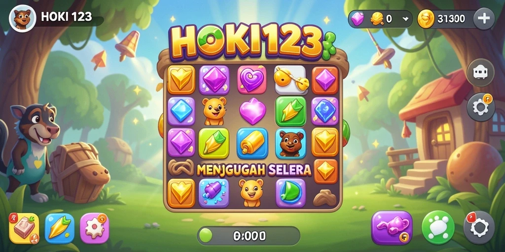 Screenshot HOKI123 menampilkan keseruan gameplay Match-3 yang penuh warna.