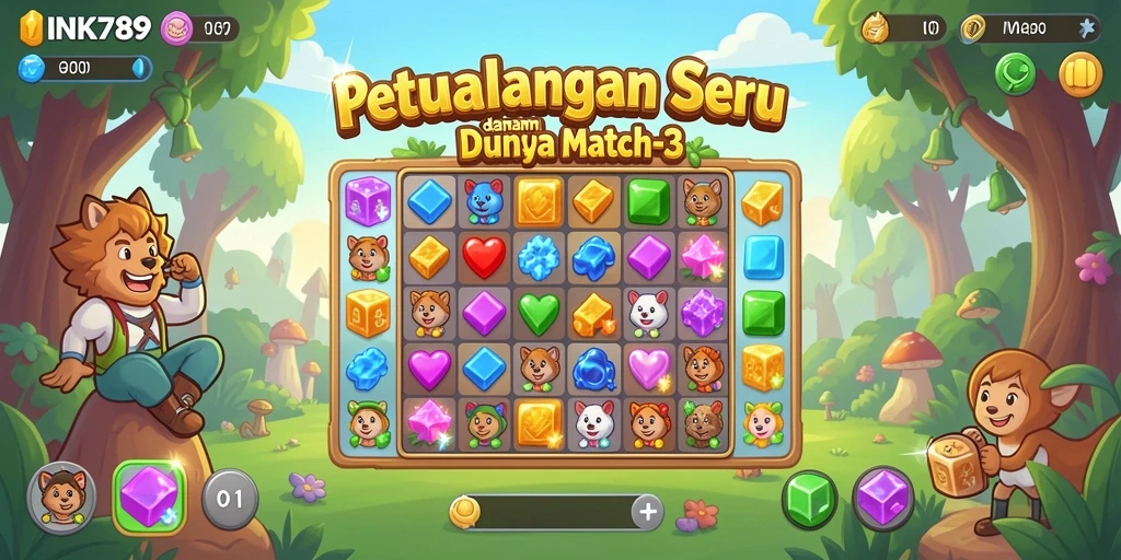 Tampilan menarik gameplay INK789 dengan berbagai kombinasi Match-3.