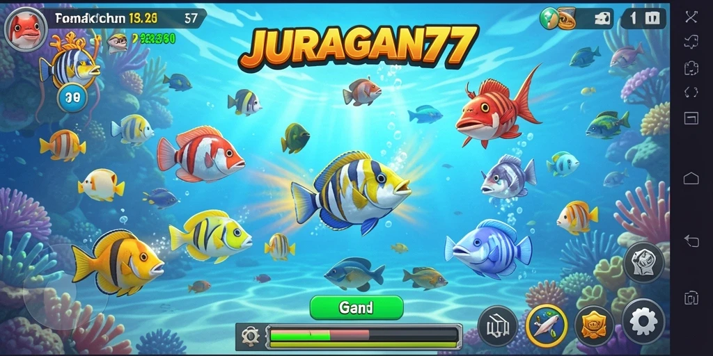 Gameplay JURAGAN77 menampilkan aksi menembak ikan yang seru dan menyenangkan.