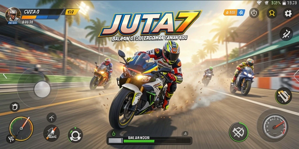 Screenshot menunjukkan aksi balapan motor yang mendebarkan.