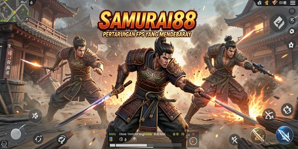 Screenshot menampilkan aksi seru dalam gameplay FPS SAMURAI88.